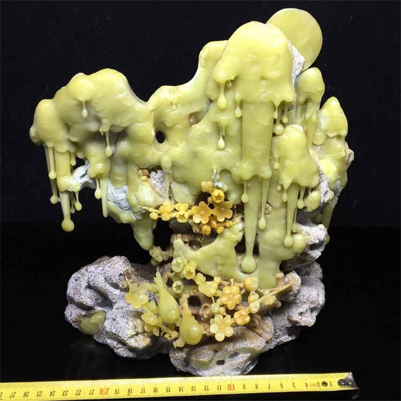 寿山昌化石四川奇纹石山炮绿巴林石精品青田封门石雕摆件【冰梅】