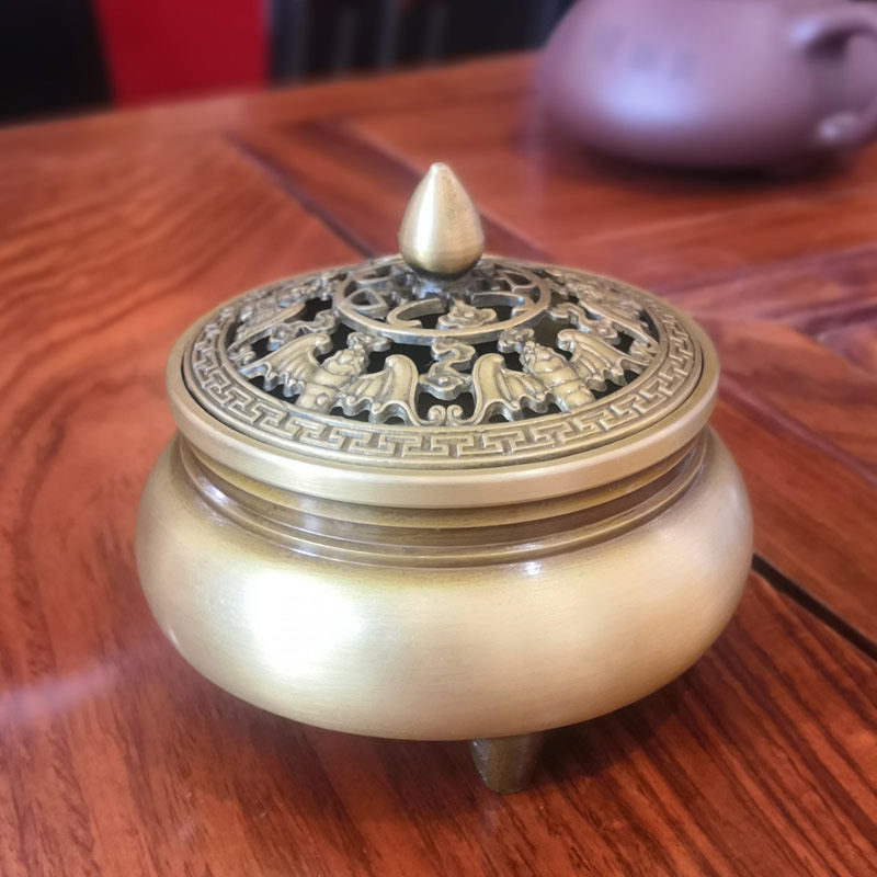 香熏炉纯铜宣德炉香炉手工制熏炉纯铜香炉镂空复古家用买二送檀香