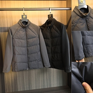 秋冬男士 压胶充绒 纯色拼接高蓬松保暖羽绒服潮 针织袖 柜2.9k