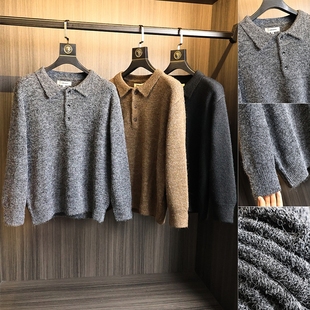 轻熟巴恩风！雅痞绅士！秋冬男士纯色含绵羊毛时尚翻领针织衫毛衣