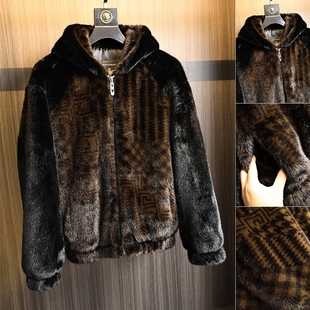 工厂余单!主打一个性价比!秋冬男士仿貂绒皮毛一体保暖连帽夹克