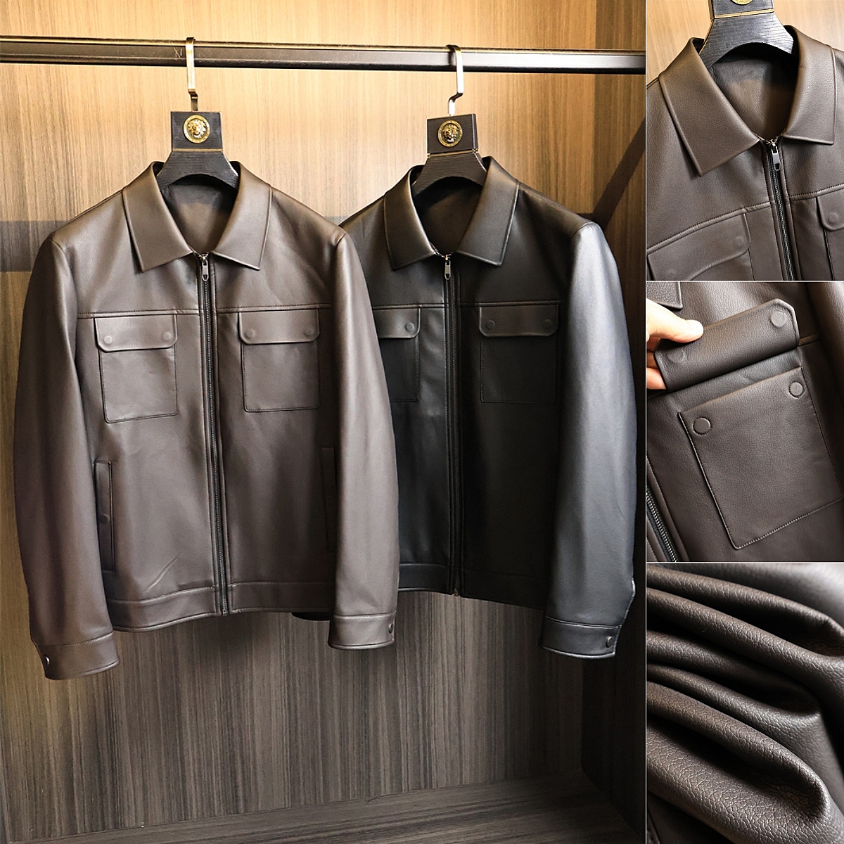 雷总同款!高端皮质!秋季男士机车系列商务翻领贴袋PU皮皮衣夹克