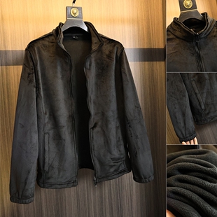 可做内搭保暖层!双面绒!秋冬男士纯色百搭抓绒保暖立领夹克外套