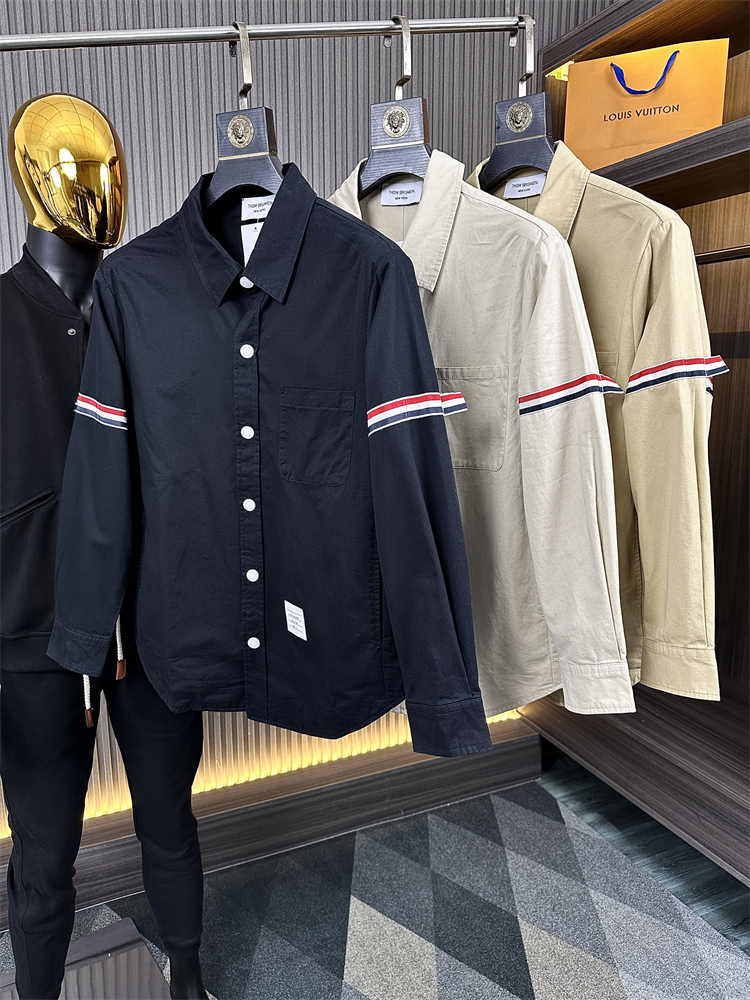 手臂撞色织带/全棉休闲衬衫