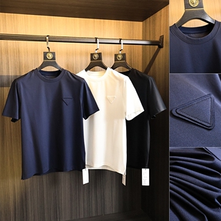 Giza45埃及长绒棉 高端夏季男士三角标凉爽速干时尚圆领短袖T恤潮