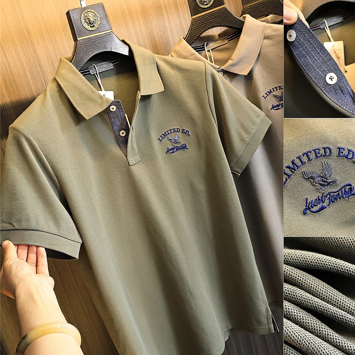 美式鹰系/复古高克重珠地！夏季男日常通勤翻领时尚百搭短袖POLO