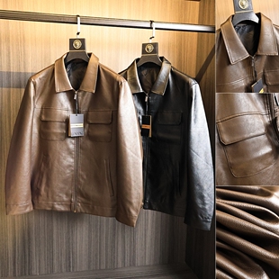 男士 秋季 轻商务百搭贴袋翻领休闲皮衣夹克潮 有肉感 進口超纤皮
