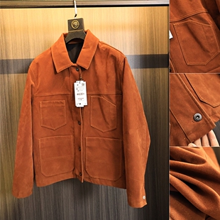 出口订单！琎口麂皮绒面料！秋冬男士立体贴袋复古翻领夹克外套潮