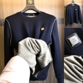 H家牛货 潮 撤柜品牌柔软细腻加绒圆领针织衫 复合婴儿绒 秋冬男士