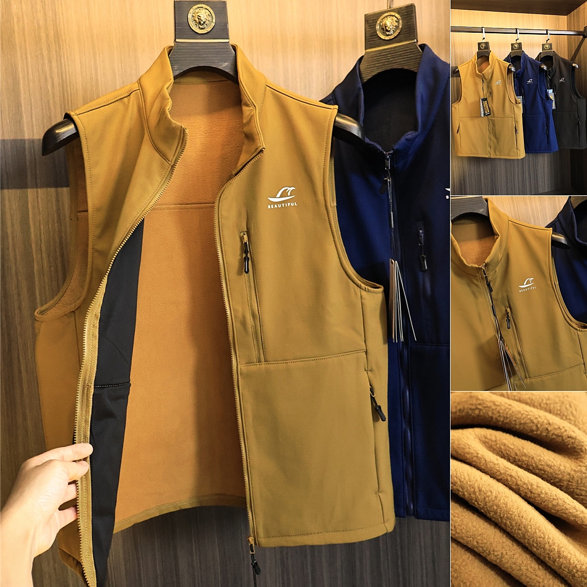 内里复合摇粒绒！马甲背心男