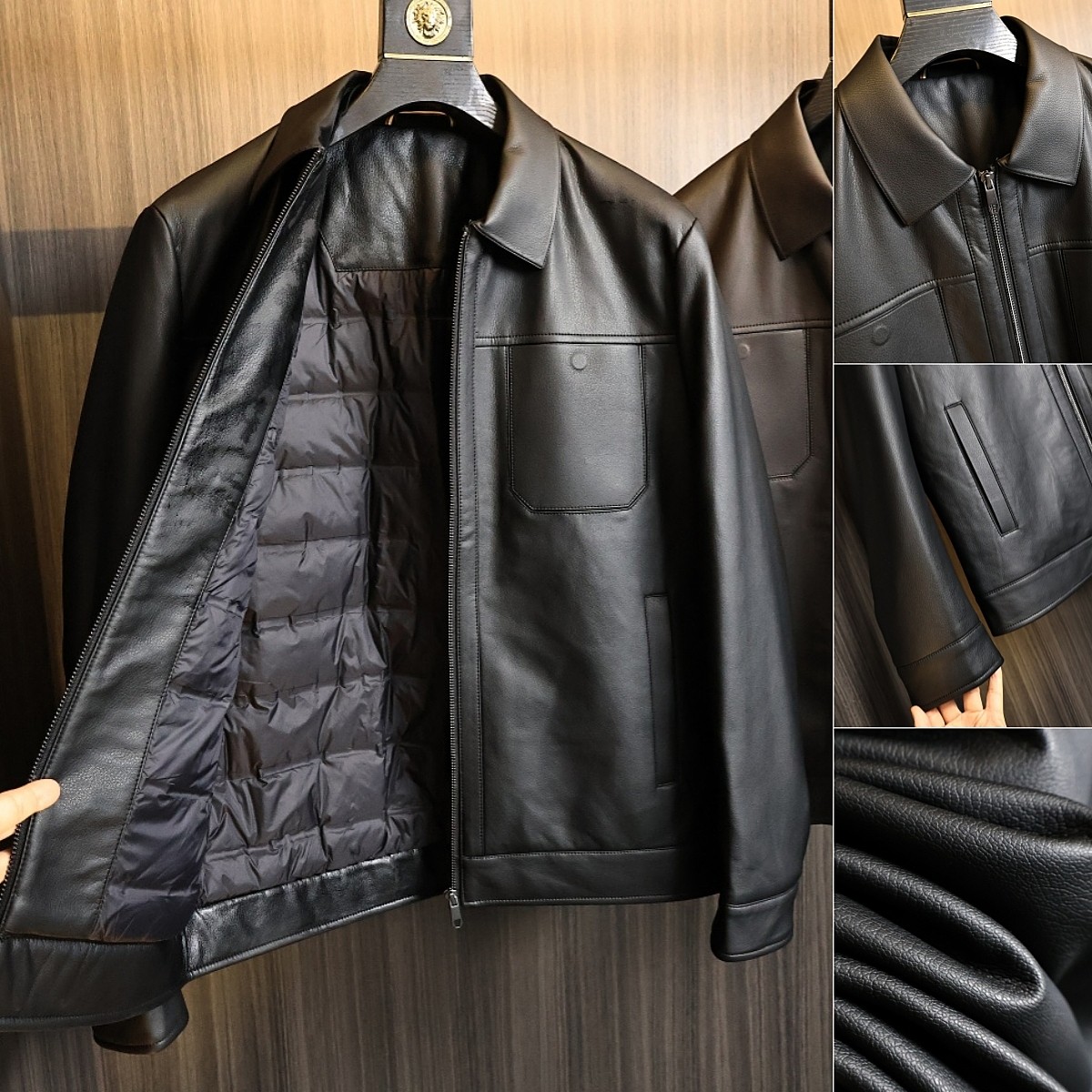 生态超纤皮+85鹅绒填充！秋冬男士机车皮衣夹克翻领皮羽绒外套潮