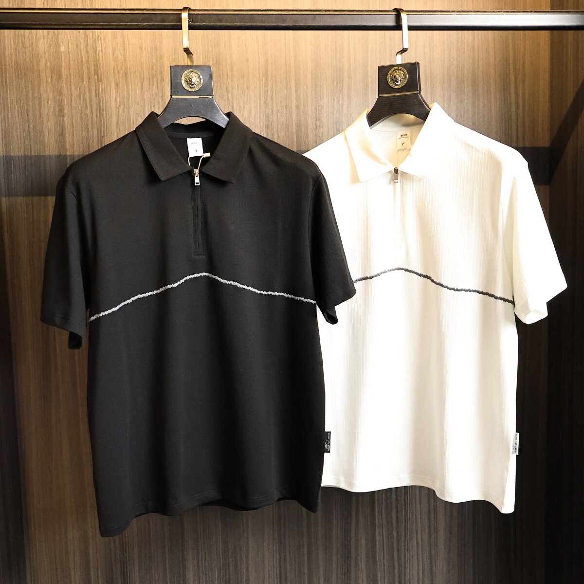 海草纹肌理感面料！ODM公司单~夏季高级感廓形半拉链翻领Polo衫男