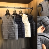 日单撤柜 保暖V领棉马甲背心 纯色百搭时尚 轻量化御寒 秋冬男士