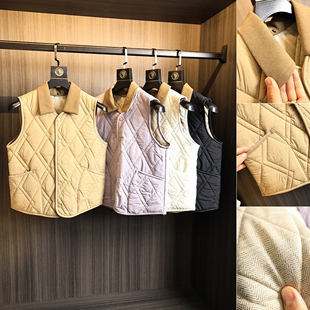 100%绵羊毛絮片！日系！秋冬男女款百搭复古翻领绗缝加厚翻领马甲