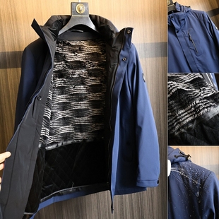 可拖卸兔毛皮草内胆 H家撤柜保暖商务连帽皮草夹克外套潮 秋冬男士