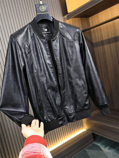 纯色棒球领洗水超纤PU皮皮衣外套潮 春秋男士 专业大厂单 柜中899