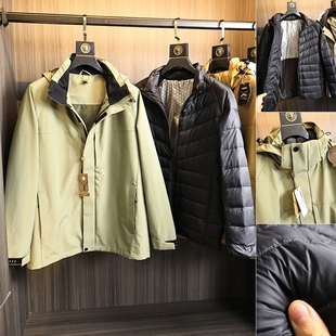 户外三防连帽冲锋羽绒服外套潮 秋冬男士 线下3000 90鹅绒可脱卸