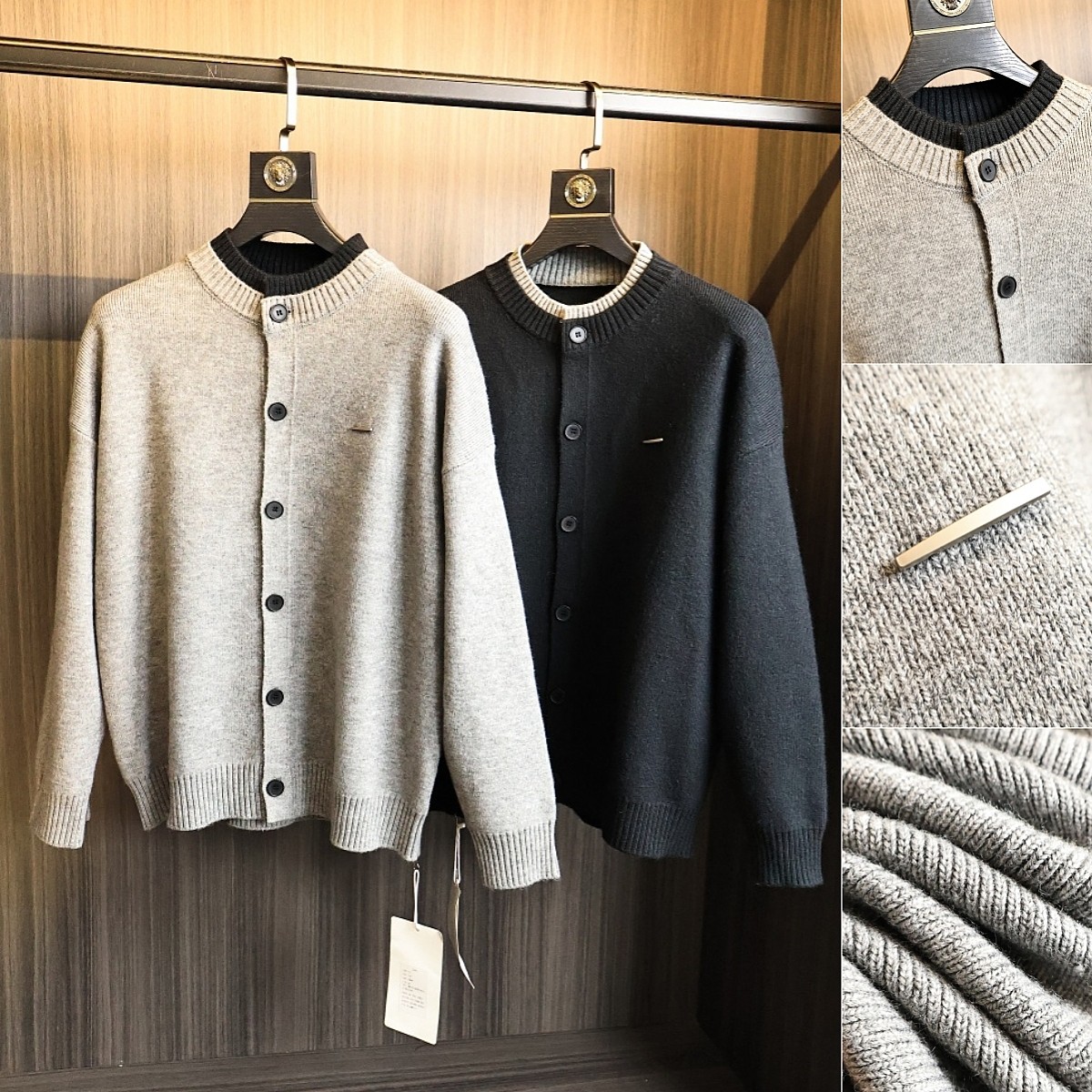 痞帅有型！美式高街！秋冬男士撞色拼接设计宽松版立领针织衫开衫