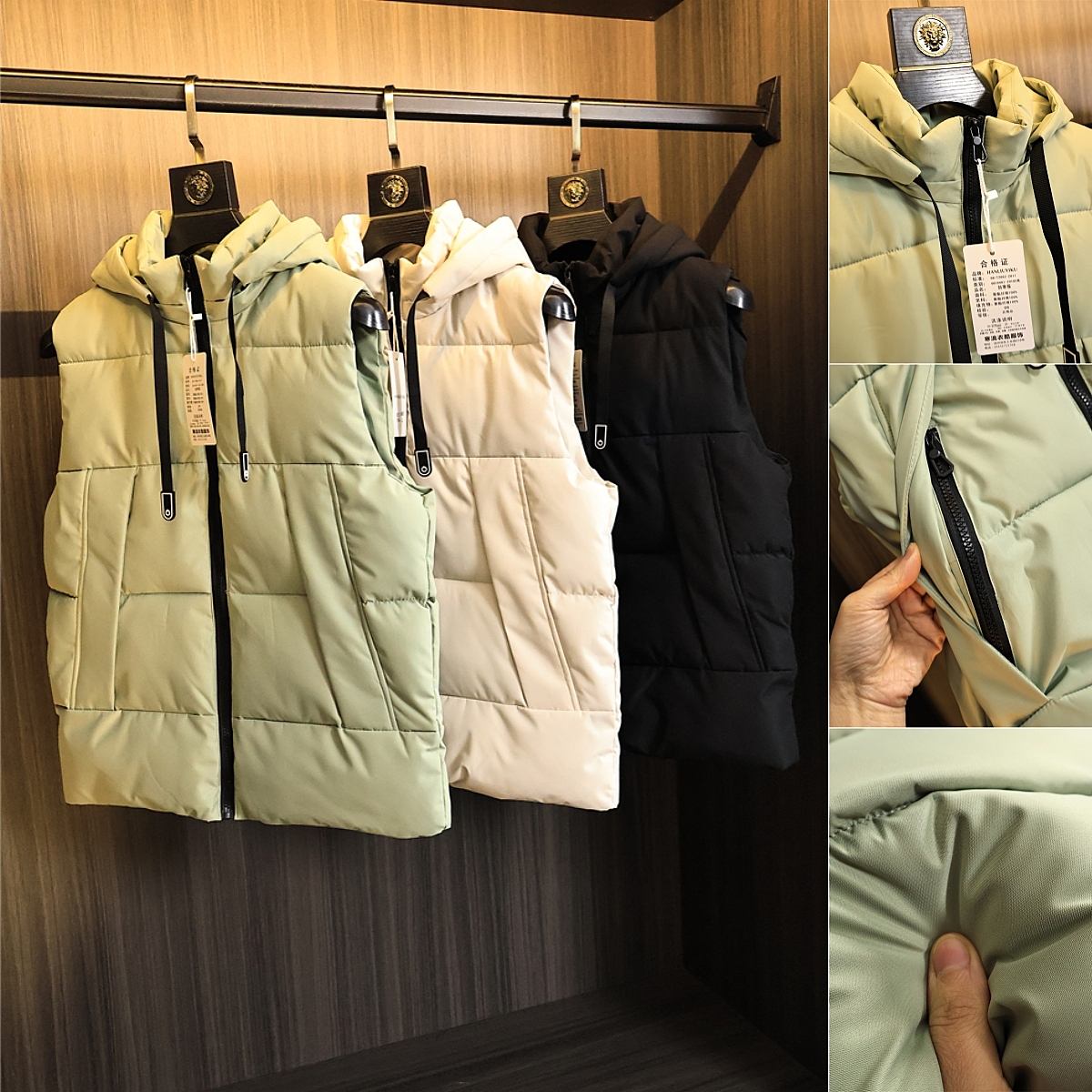 清爽简约！可脱卸连帽！棉马甲