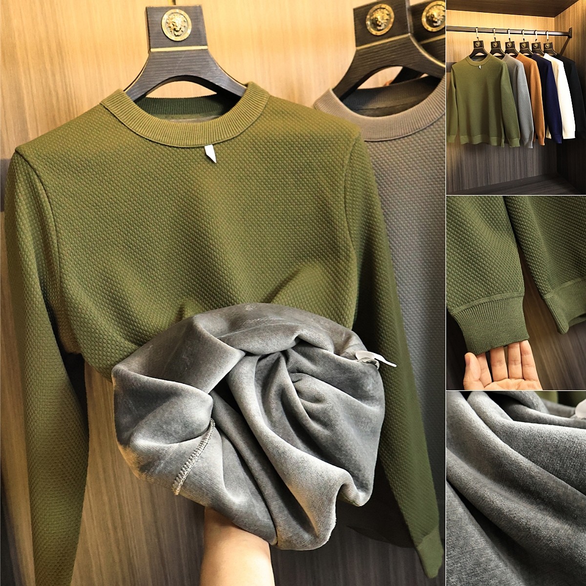 肌理蜂窝针织复合婴儿绒！冬季男士加绒加厚保暖圆领针织衫毛衣潮,男装,针织衫/毛衣,淘宝优惠券,粉丝福利购,淘宝优惠卷