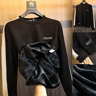 纯色拼接针织布加绒保暖卫衣潮 秋冬男士 柜398 進口复合不倒绒