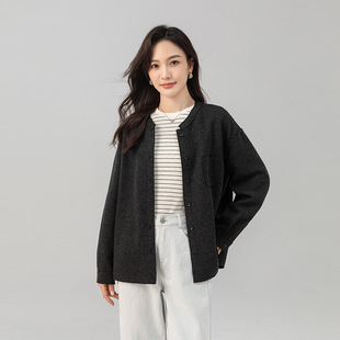 慵懒风宽松灰色暖绒开衫 新款 女秋冬高及感羊毛外套上衣休闲百搭