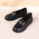 黑色妈妈鞋 老美华小皮鞋 春季 防滑一脚蹬单鞋 女2026新款 厚底乐福鞋