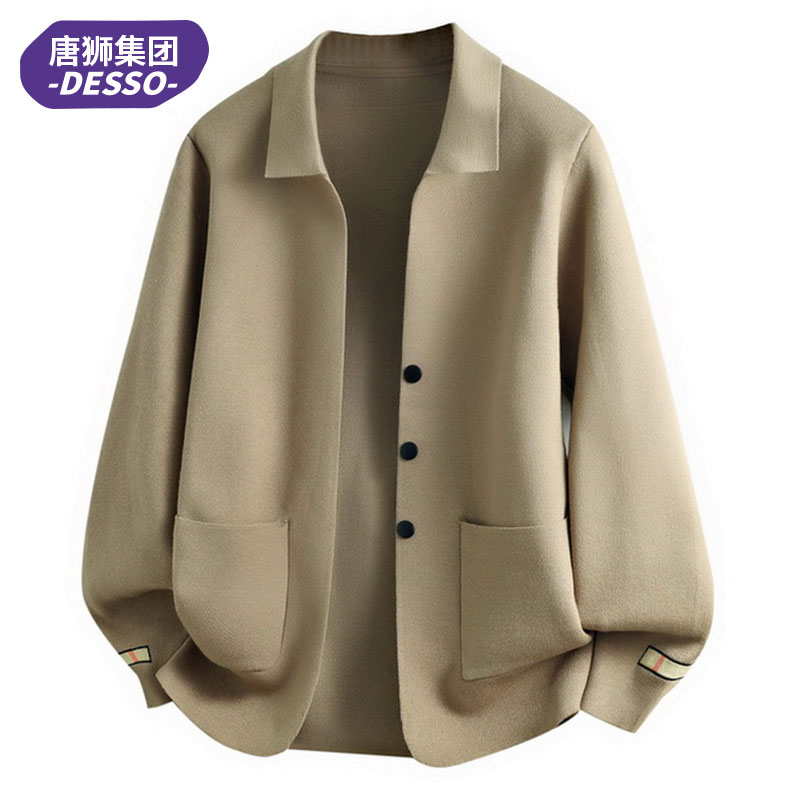 唐狮集团DESSO秋冬季男士休闲针织2025开衫新款时尚翻领毛衣外套