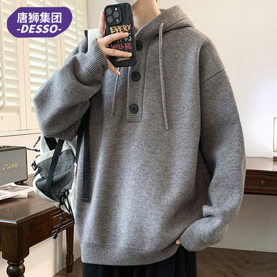 唐狮集团DESSO高级感连帽毛衣男款秋冬季潮牌痞帅学生加厚针织衫