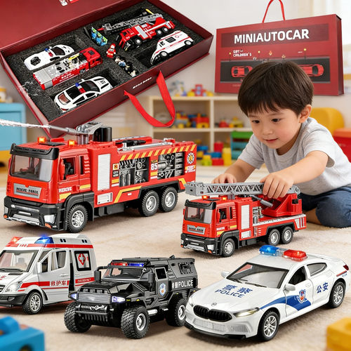 大号合金消防云梯救援车玩具礼盒