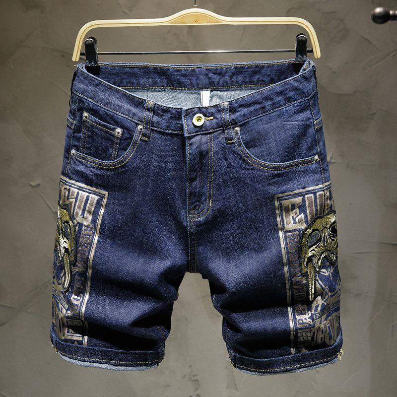 高端刺绣牛仔短裤男潮牌in