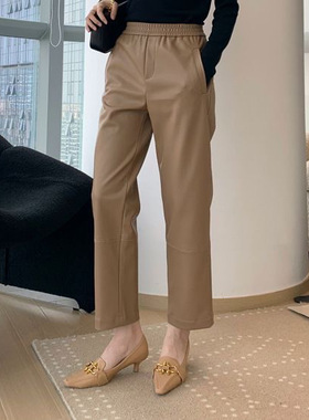 真皮皮裤  春秋新款都市通勤风松紧腰设计斜插袋绵羊皮九分