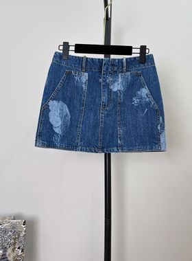 高品质花卉印花牛仔半裙深圳南油高端女装中国风水墨画新中式
