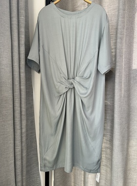 欧洲站2023夏季冰凉丝麻中长短袖连衣裙