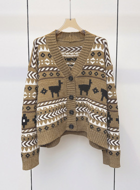 25秋冬新款女装 提花羊驼毛混纺开衫外套