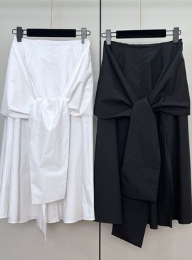 高街时尚格雷系气质系带半裙25秋季新款高腰绑带垂感假两件