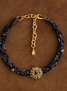 棕榈项圈设计感七股辫手工编织