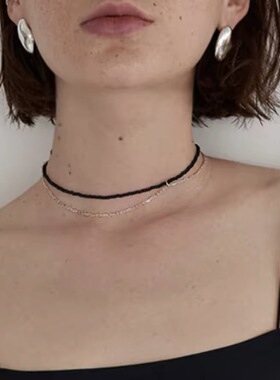 项饰女气质黑尖晶石双层锁骨链