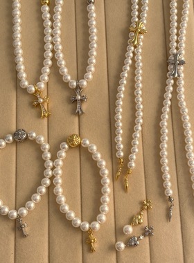 冷淡风高级感十字架串珠链毛衣链