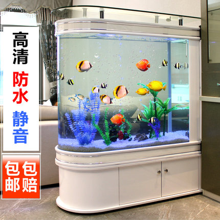 生态子弹头鱼缸客厅家用底滤水族箱中型大型玻璃缸屏风隔断免换水
