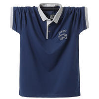 Fat men, plus-size short-sleeved T-shirt with a collar, business blue work uniform, American-style half-sleeved pure cotton top garment thumbnail 6