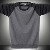 t恤厚款 男士 宽松秋冬运动衫 卫衣纯棉特大码 潮流撞色上衣 圆领长袖