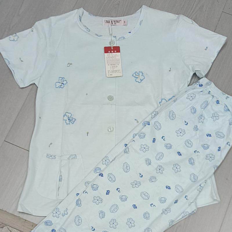 清仓不退不换 女士纯棉睡衣套装短袖长裤刺绣居家服夏款开衫睡衣