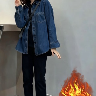 休闲宽松韩版 常规两款 牛仔叠穿上衣外 加绒 20252025实拍秋冬新款