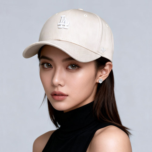 硬顶杏白色棒球帽子女男显瘦显白