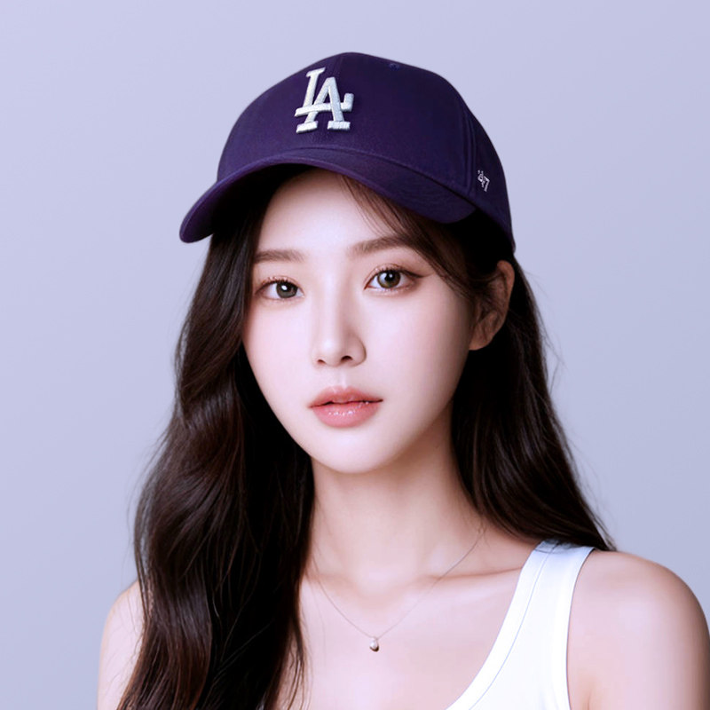 美国47帽子紫藤色LA道奇队男防晒秋冬款大标棒球帽NY遮阳鸭舌帽女