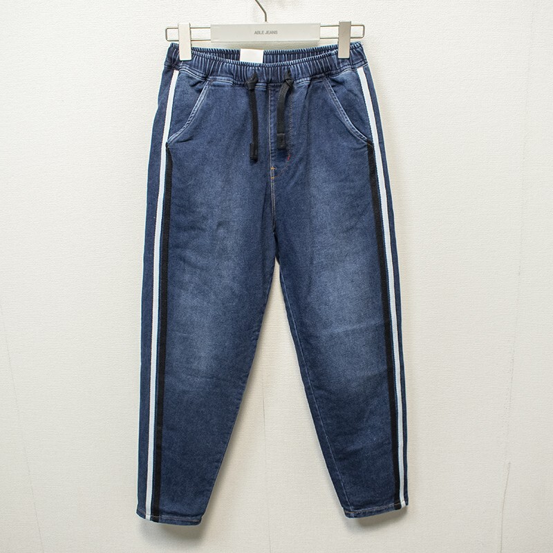 春季舒适休闲牛仔裤ABLE JEANS女士水洗做旧针织哈伦裤松紧腰九分