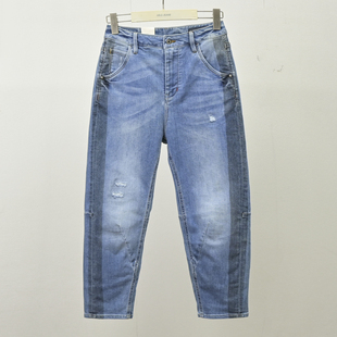 中高腰显瘦ABLE JEANS女牛仔裤浅色水洗八分立体妈咪裤潮牌百搭裤