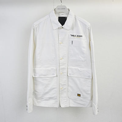 特价白色男外套春秋ABLE JEANS男士夹克型衬衫工装范潮流百搭男装