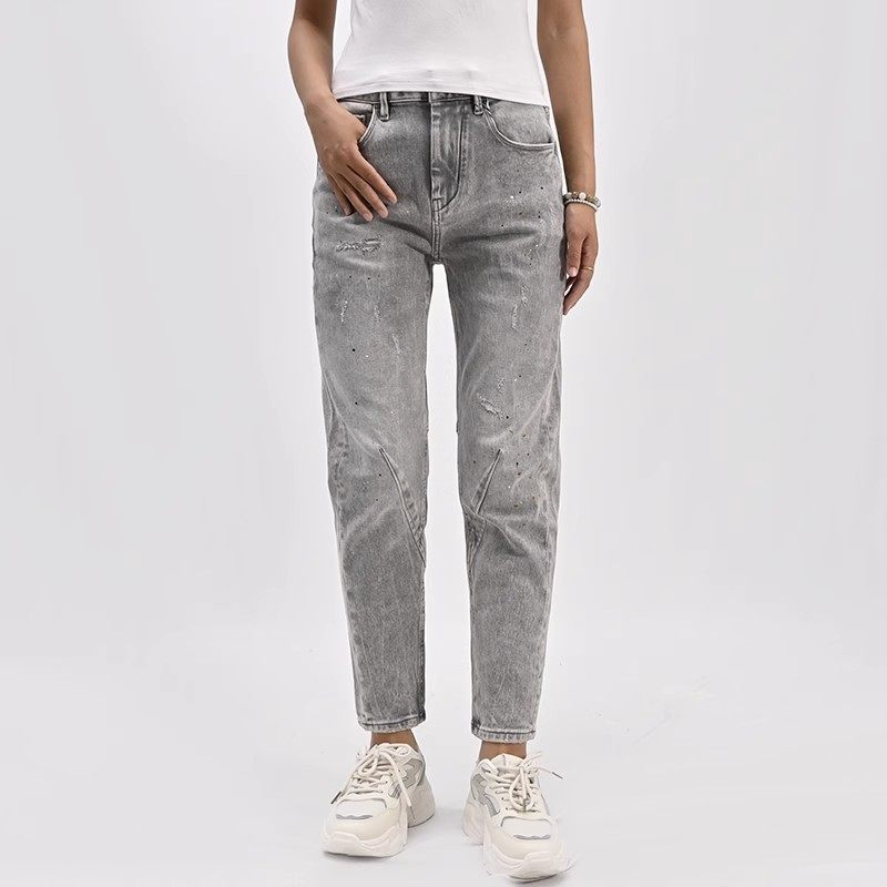 超值惠购ABLE JEANS女士牛仔裤男女灰色春夏秋季小脚锥形裤弹力潮